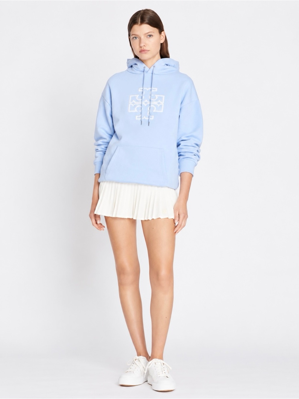 Tory Burch | Baby Blue 100% Cotton Heavy French Terry  Logo Hoodie ~ XL